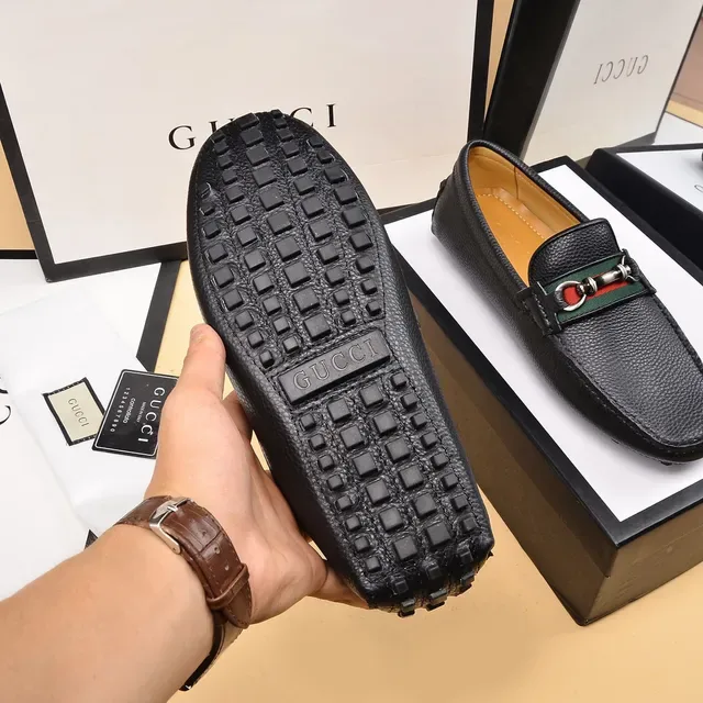 Gucci Horsebit 1955 Black Pebbled Leather Web Stripe Loafers 2