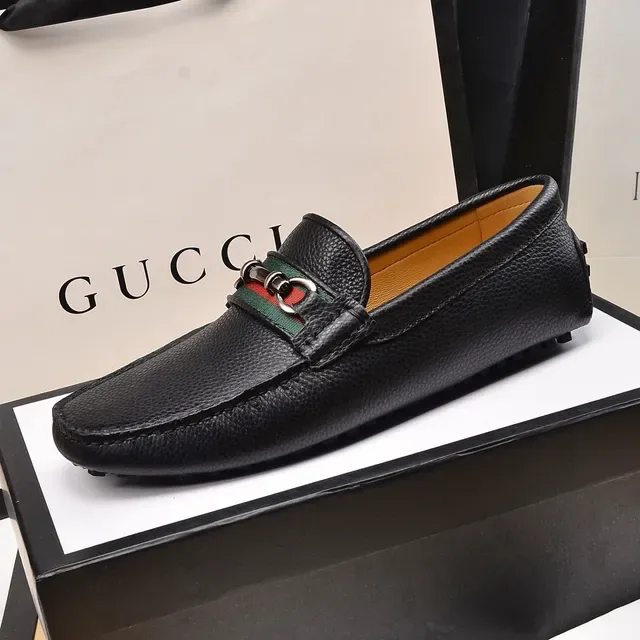 Gucci Horsebit 1955 Black Pebbled Leather Web Stripe Loafers 5