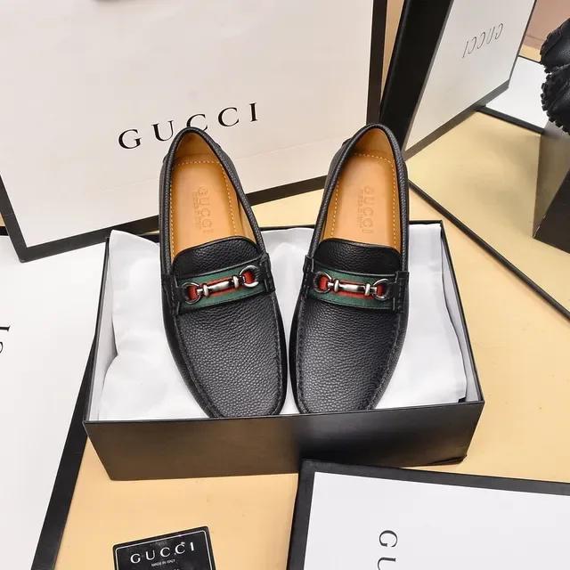 Gucci Horsebit 1955 Black Pebbled Leather Web Stripe Loafers 6