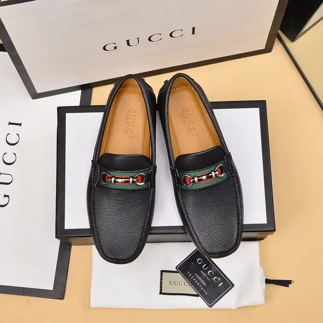 Gucci Horsebit 1955 Black Pebbled Leather Web Stripe Loafers 9