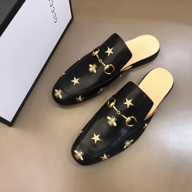 Gucci Horsebit 1955 Mulas de couro preto bordadas estrela e abelha 4
