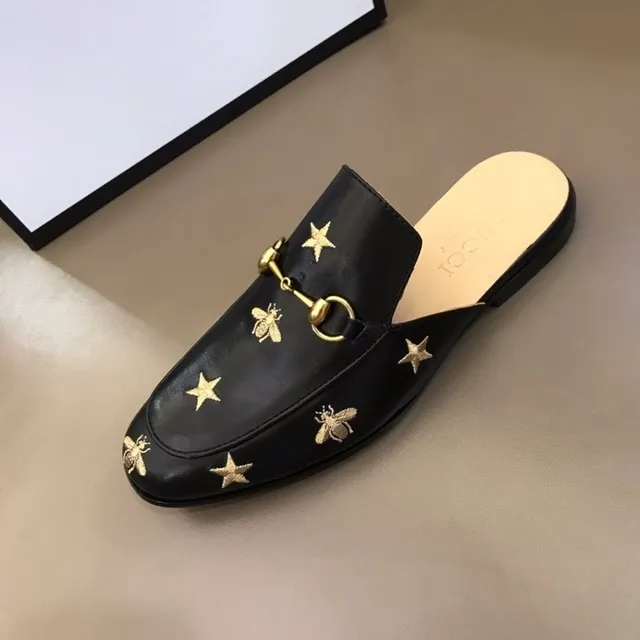 Gucci Horsebit 1955 Mulas de couro preto bordadas estrela e abelha 5