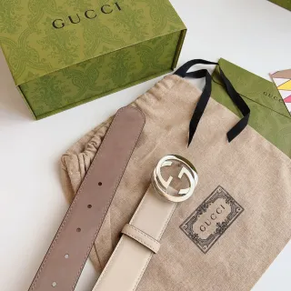 Gucci Horsebit 1955 Reversible Beige and Taupe Leather Belt