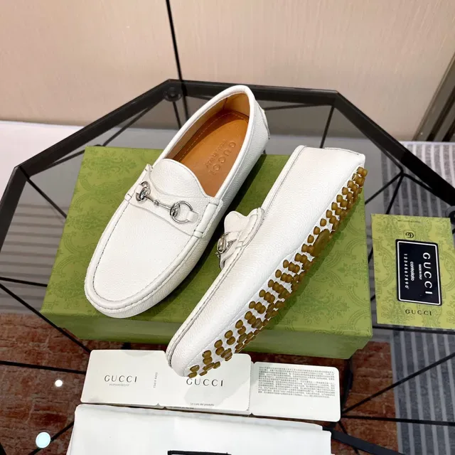 Gucci Horsebit 1955 White Pebbled Leather Loafers 8