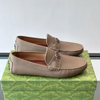 古驰 马衔扣 乐福鞋 米色 粒面皮革 乐福鞋