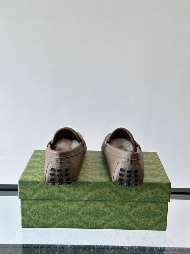 Mocassins Gucci Horsebit en cuir grainé beige 3