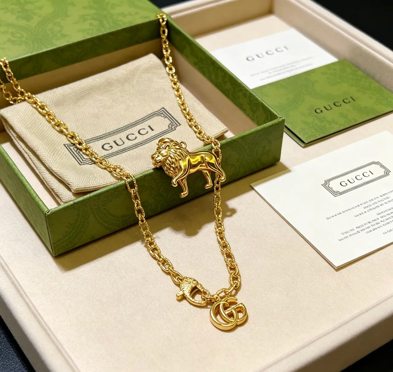 Gucci Lion Pendant Gold-Tone Chain Necklace 2