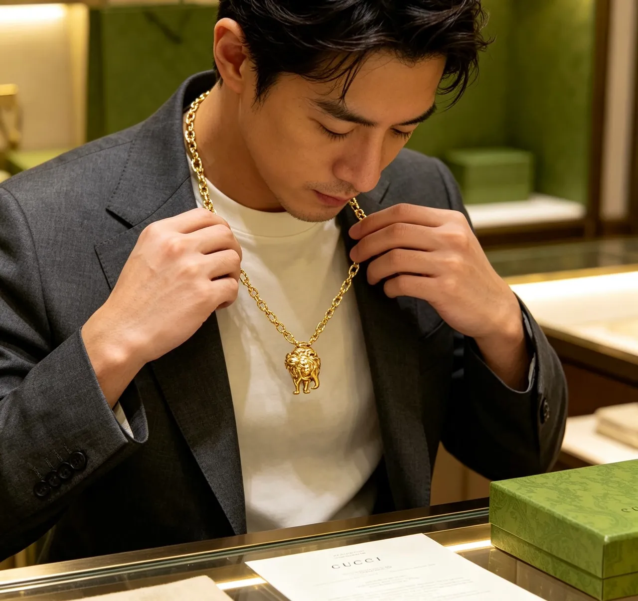 Gucci Lion Pendant Gold-Tone Chain Necklace 3