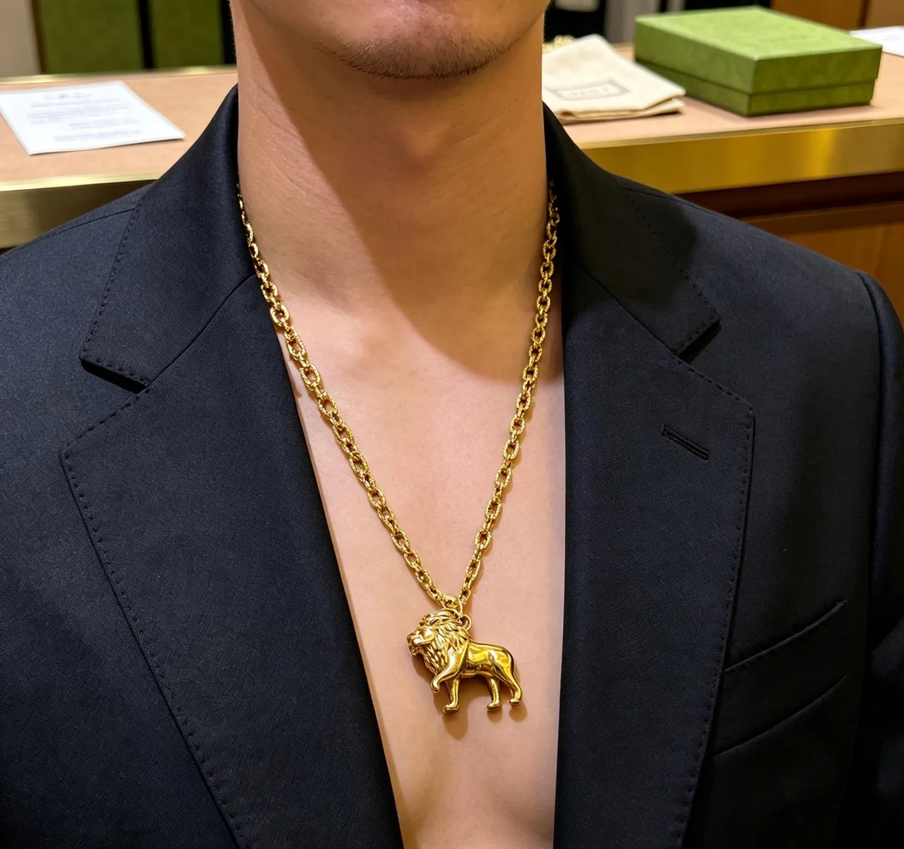 Gucci Lion Pendant Gold-Tone Chain Necklace 4