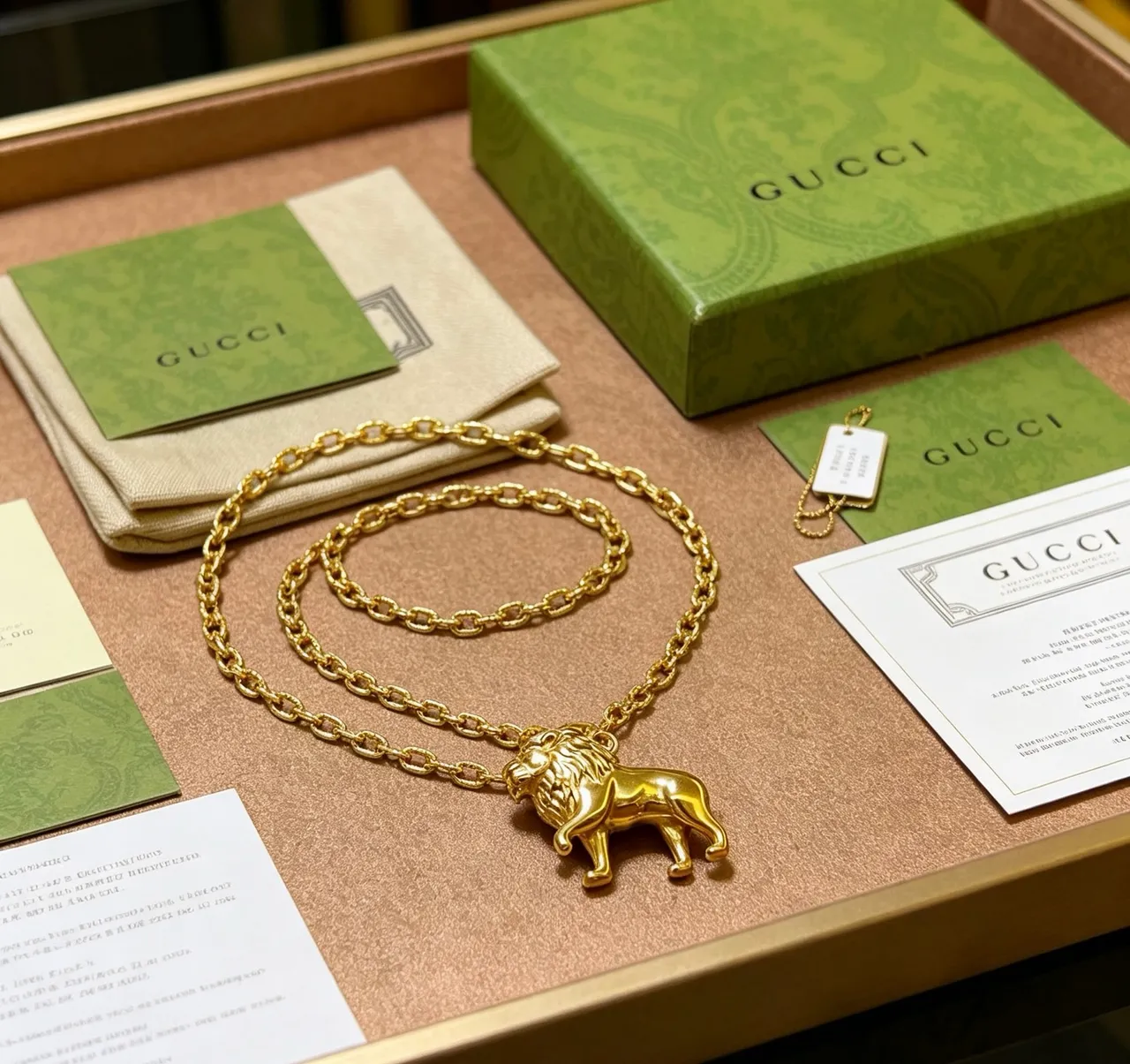 Gucci Lion Pendant Gold-Tone Chain Necklace 5