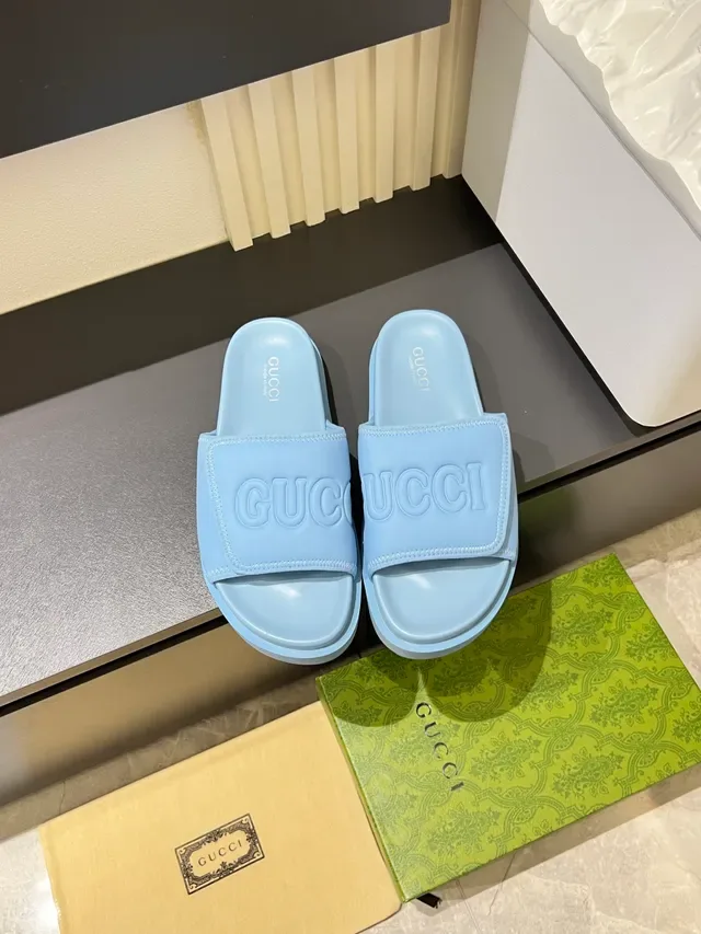 Gucci Multicolor Embossed Logo Strap Molded Rubber Sole Slippers 22