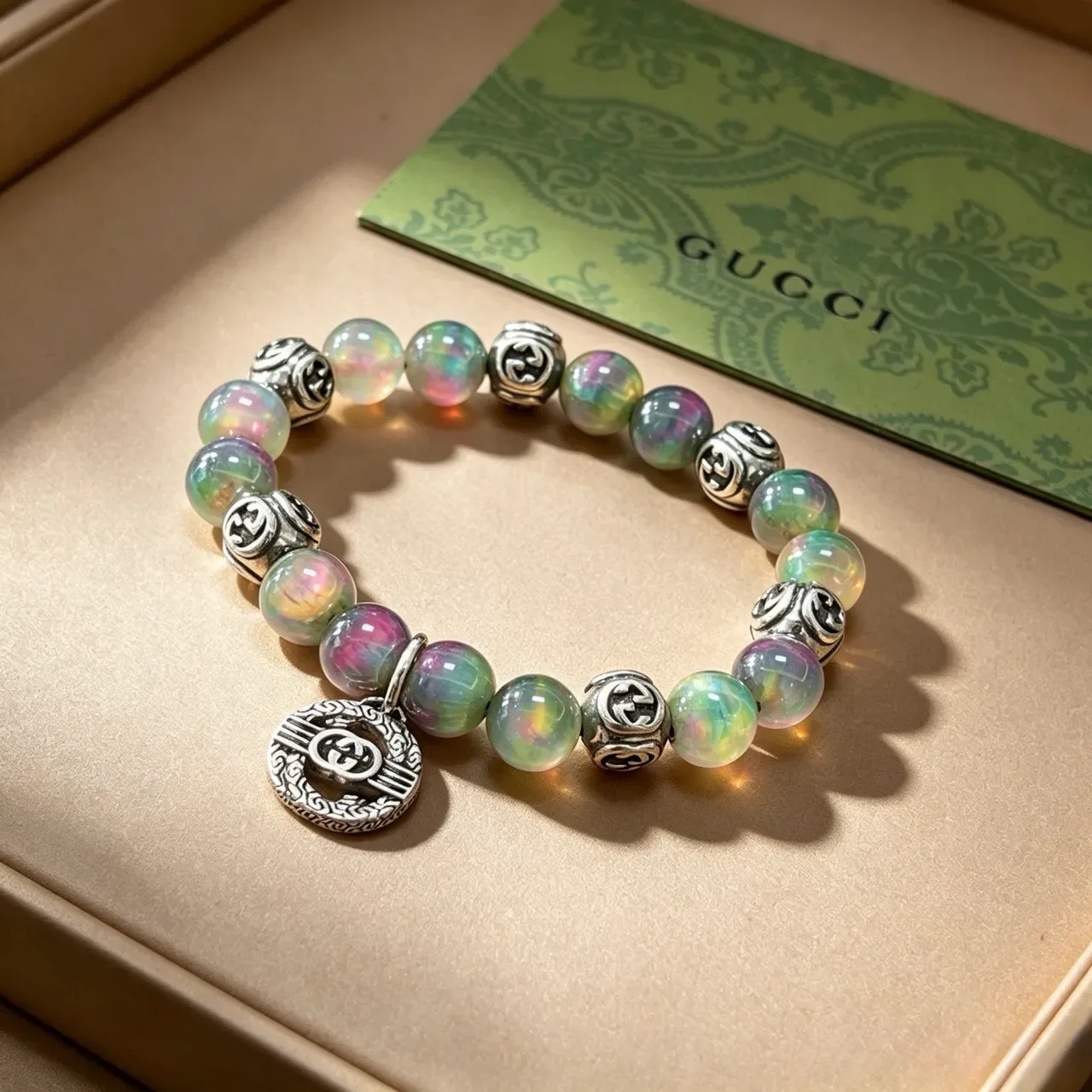 Gucci Multicolor Silver Beaded Stretch Bracelet 2