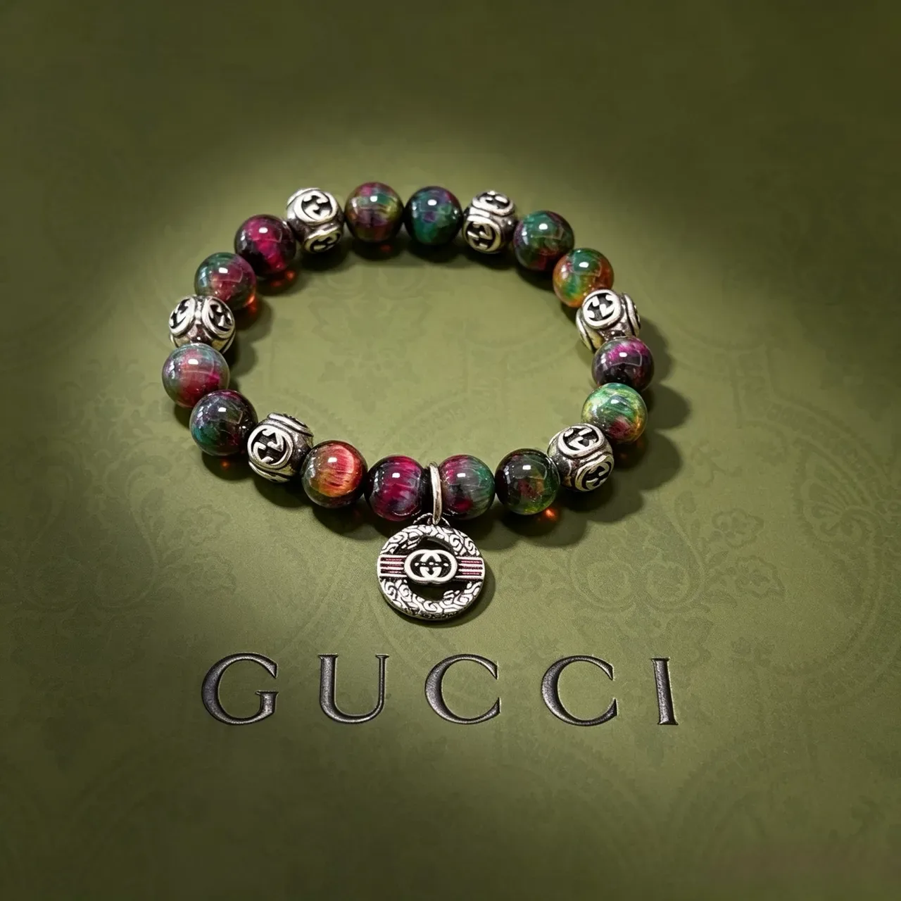 Gucci Multicolor Silver Beaded Stretch Bracelet 3