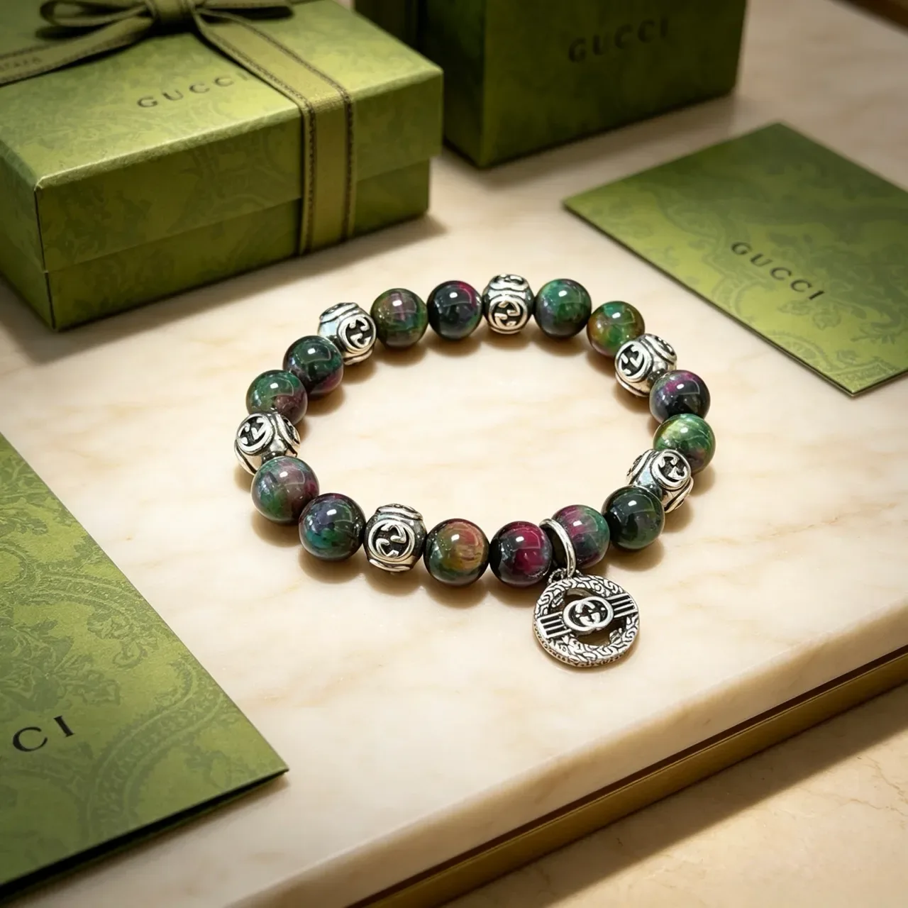 Gucci Multicolor Silver Beaded Stretch Bracelet 7