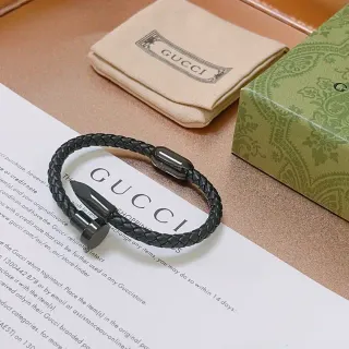 Gucci Nail Bracelet Black Braided Leather Gunmetal Hardware Bracelet