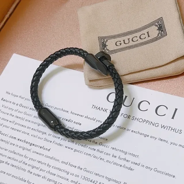 Gucci Nail Bracelet Black Braided Leather Gunmetal Hardware Bracelet 6