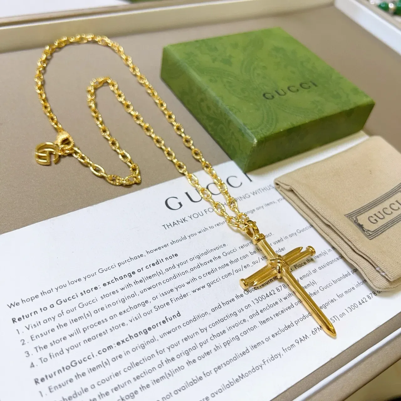 Gucci Nail Cross Gold-Tone Chain Necklace 4