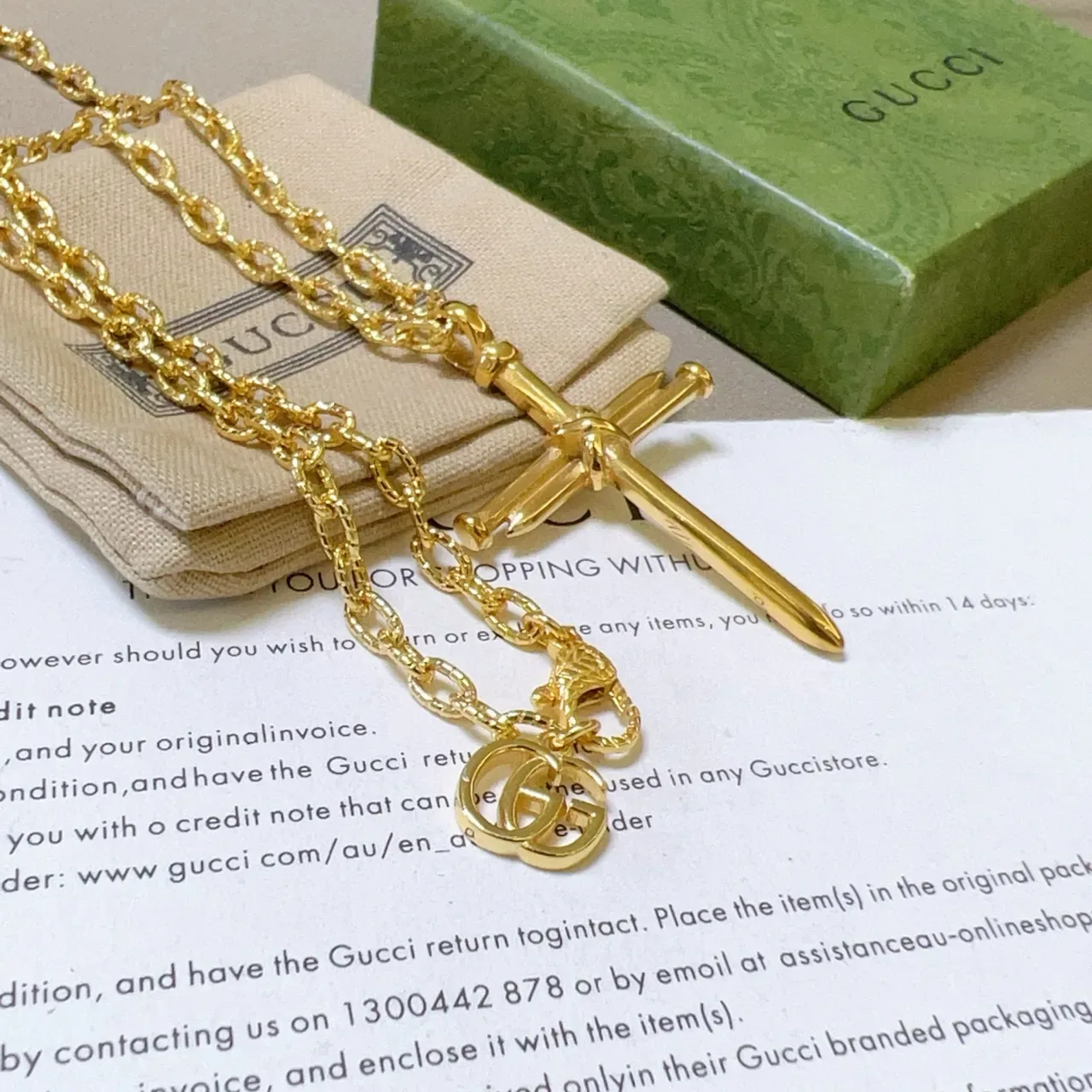 Gucci Nail Cross Gold-Tone Chain Necklace 5