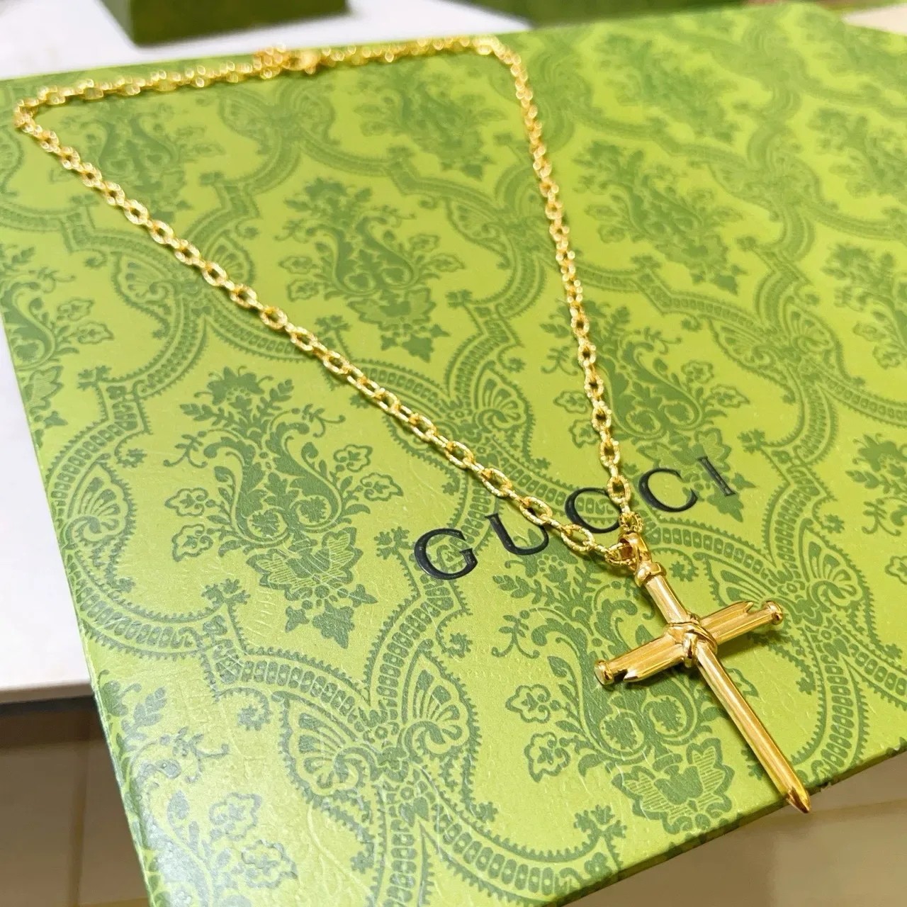 Gucci Nail Cross Gold-Tone Chain Necklace 6