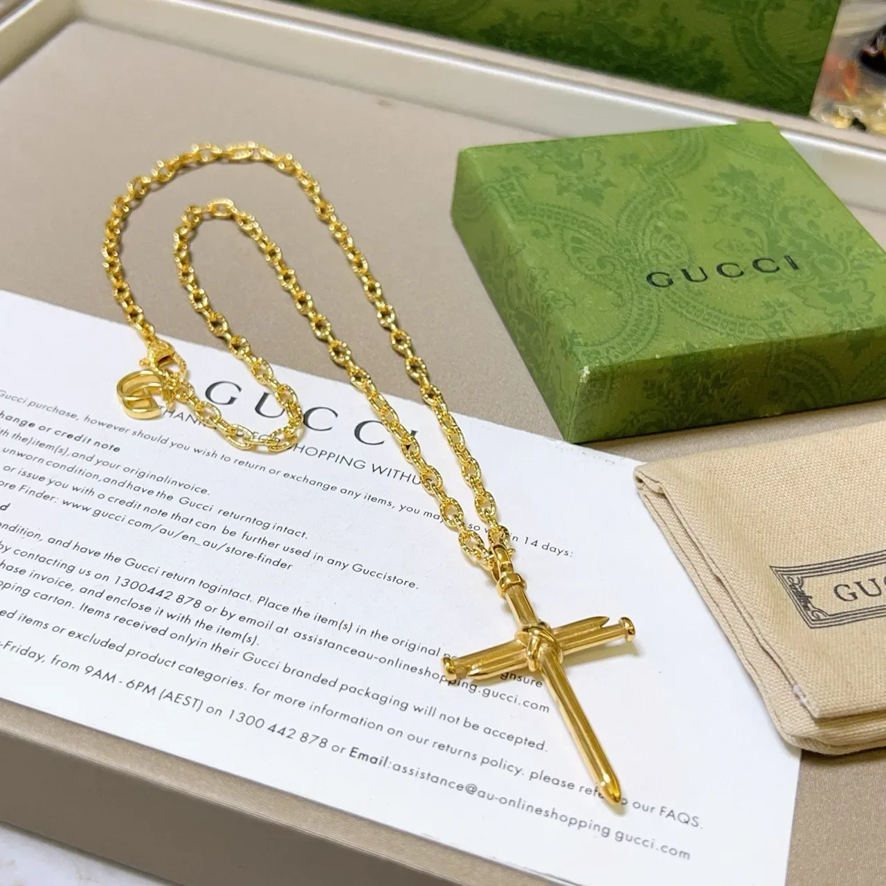 Gucci Nail Cross Gold-Tone Chain Necklace 9