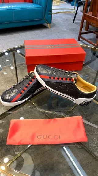 Gucci Navy Red Embossed GG Monogram Leather Web Stripe Accent Lifestyle Sneakers 5