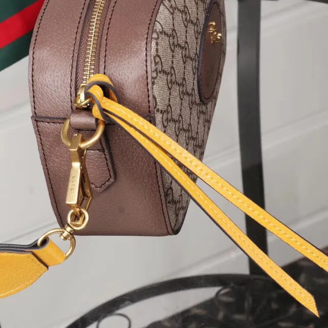 Gucci Ophidia Bege Marrom GG Monograma Lona Oval Couro Placa de Logo Bolsa de Câmera 3