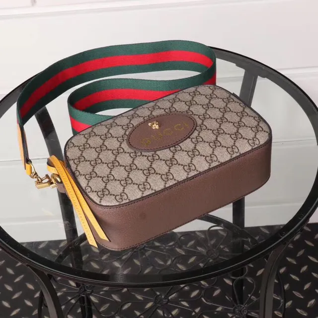 Gucci Ophidia Bege Marrom GG Monograma Lona Oval Couro Placa de Logo Bolsa de Câmera 4