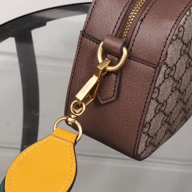 Gucci Ophidia Bege Marrom GG Monograma Lona Oval Couro Placa de Logo Bolsa de Câmera 7