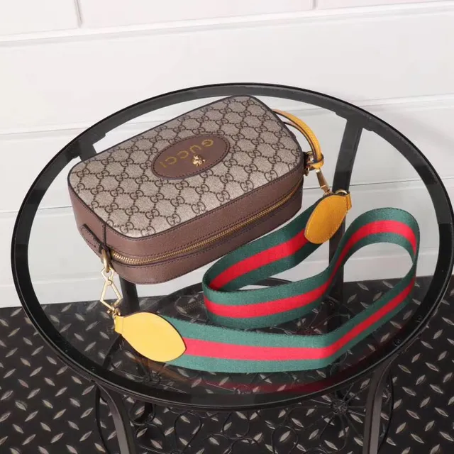 Gucci Ophidia Bege Marrom GG Monograma Lona Oval Couro Placa de Logo Bolsa de Câmera 9