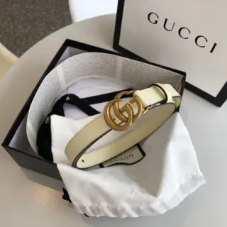 Gucci Ophidia Beige Gold Slim Interlocking G Buckle Leather Belt