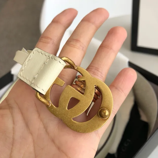 Gucci Ophidia Beige Gold Slim Interlocking G Buckle Leather Belt 2