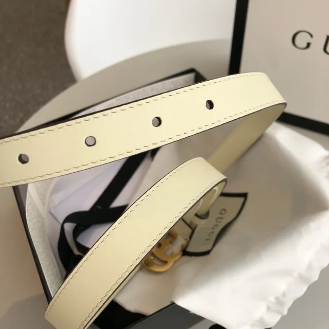 Gucci Ophidia Beige Gold Slim Interlocking G Buckle Leather Belt 4