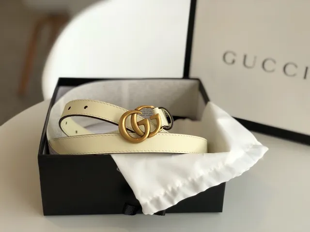 Gucci Ophidia Beige Gold Slim Interlocking G Buckle Leather Belt 5