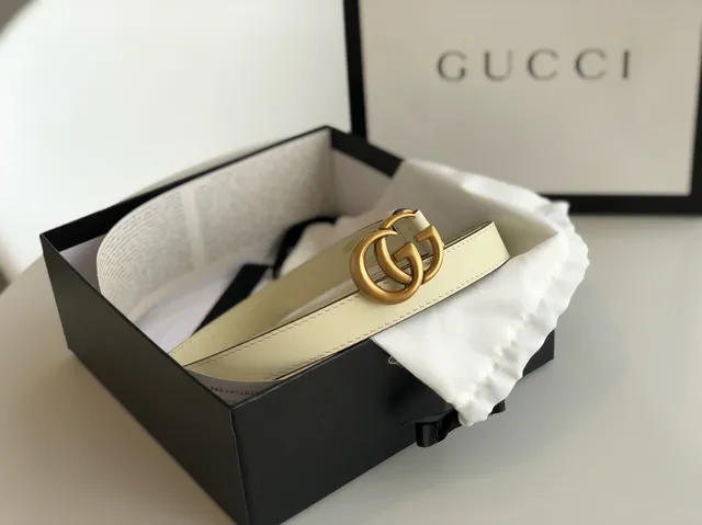 Gucci Ophidia Beige Gold Slim Interlocking G Buckle Leather Belt 6