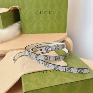 Gucci Ophidia Beige Gray Woven GG Monogram Narrow Silhouette Leather Belt