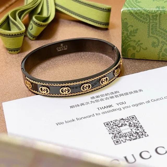 Gucci Ophidia Black Enamel and Gold-Tone Rope Trim Bracelet 2