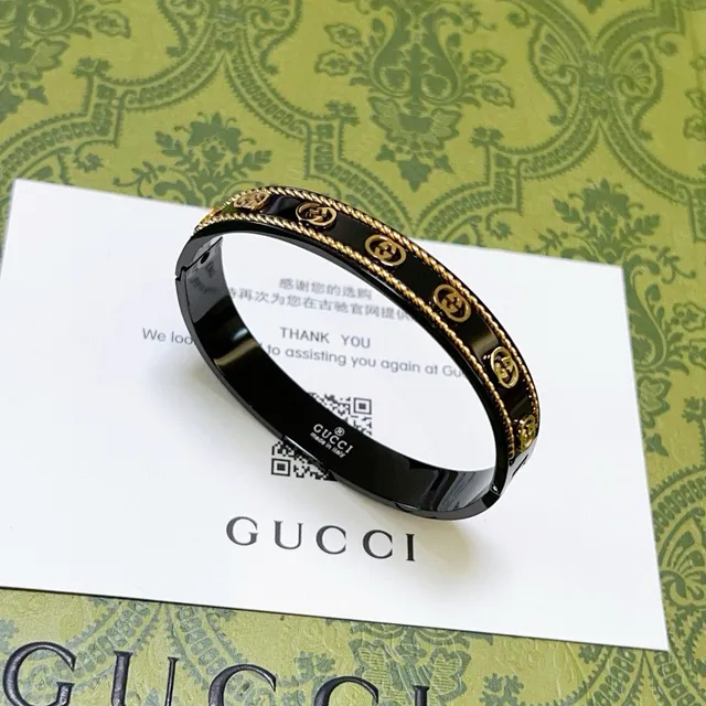 Gucci Ophidia Black Enamel and Gold-Tone Rope Trim Bracelet 6