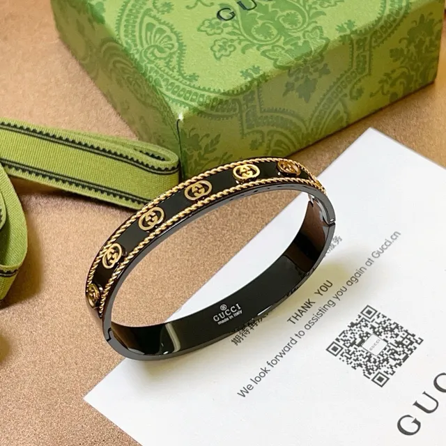 Gucci Ophidia Black Enamel and Gold-Tone Rope Trim Bracelet 7