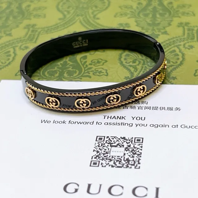 Gucci Ophidia Black Enamel and Gold-Tone Rope Trim Bracelet 8
