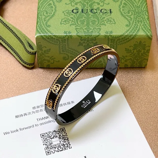 Gucci Ophidia Black Enamel and Gold-Tone Rope Trim Bracelet 9