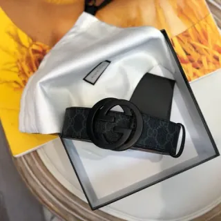 Gucci Ophidia Black Gray GG Monogram Canvas Matte Interlocking G Buckle Leather Belt