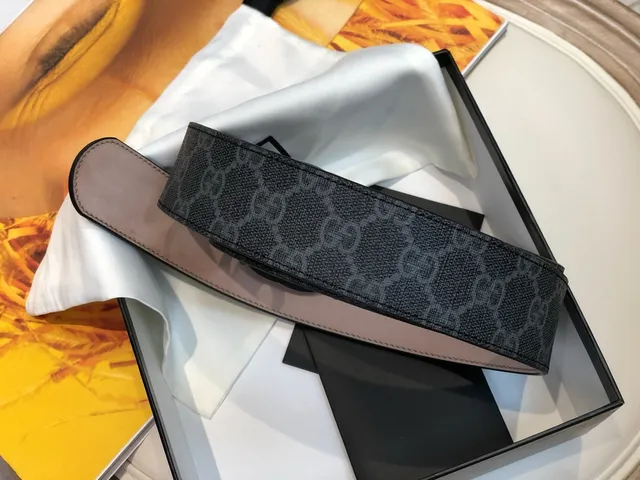 Gucci Ophidia Black Gray GG Monogram Canvas Matte Interlocking G Buckle Leather Belt 3