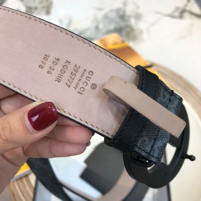 Gucci Ophidia Black Gray GG Monogram Canvas Matte Interlocking G Buckle Leather Belt 4