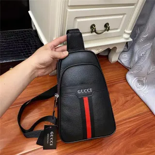 Gucci Ophidia Black Pebbled Leather Web Stripe Messenger Bag