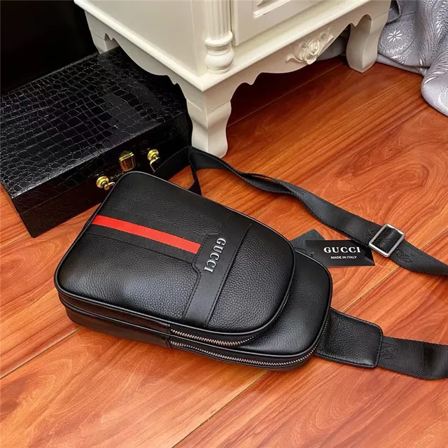 Gucci Ophidia Sac Messenger en Cuir Pebbled Noir avec Rayure Web 6