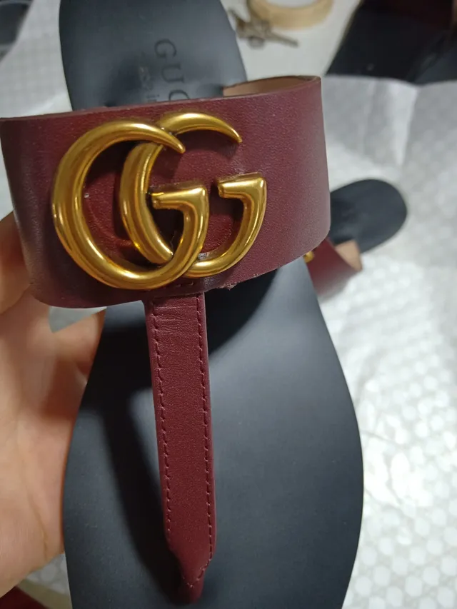 Gucci Ophidia Borgonha Preto Interlocking GG Logo Cinto de Couro Sandálias Casual 2
