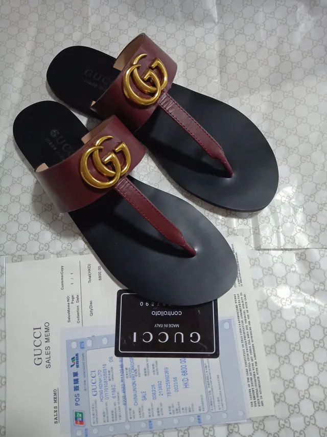 Gucci Ophidia Borgonha Preto Interlocking GG Logo Cinto de Couro Sandálias Casual 4