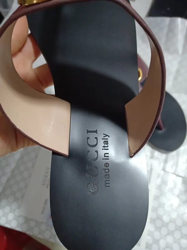 Gucci Ophidia Borgonha Preto Interlocking GG Logo Cinto de Couro Sandálias Casual 5