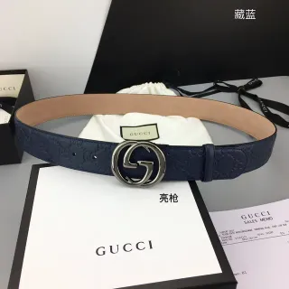 Gucci Ophidia Embossed GG Monogram Navy Leather Belt