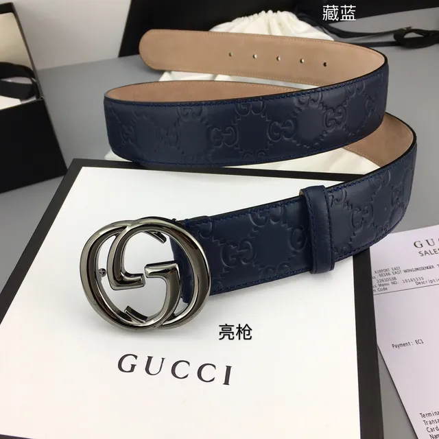 Gucci Ophidia Embossed GG Monogram Navy Leather Belt 4